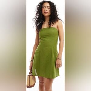 ASOS Olive Mini Linen Bandeau Dress 6